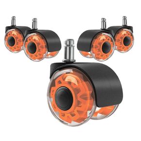 Hirate 2 inch Office Furniture Casters - Heavy Duty Casters for Smooth Rolling, Set of 5 Gaming Swivel Chair Casters, 7/16 inch Stem Dual Rubber Caster Wheels for All Floors, Orange