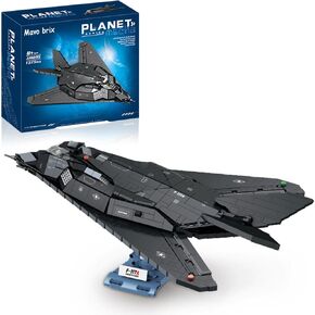 F-117A Nighthawk Fighter Jet Building Block Set for Adults – 20 in Planet Military Airplane Air-Force with Display Stand, Compatible with Lego Plane, 1375 Pcs