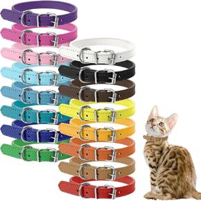 16 Colors Pet Collars Extra Small Adjustable Leather, Cat Puppy Dog Identification ID Collars for Dog Collar Leather PU Puppy Collar with Metal Buckle Neck 6~13 Inches for Small Medium Large Dogs Cat