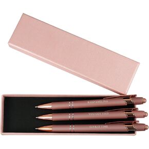 YUNCHUN 3PCS Fancy Ballpoint Pen Sets for Women, Cute Ball Pens with The Boss Lady Words, Best Pen Gift Set for Women, Pretty Black Ink Pens, Elegant Nice Writing Professional Pens for Women, Pink