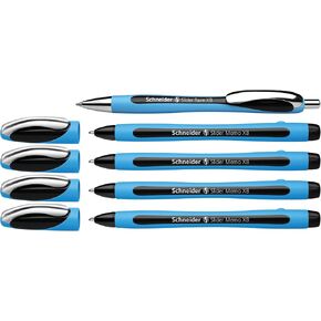 Schneider Slider Memo XB + Slider Rave XB (Extra Broad) Ballpoint Pens, 1.4 mm, 4 + 1 Assortment, Light Blue Barrel, Black Ink, Promo Box of 5 Pens (150245)
