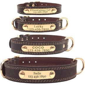 Personalized Dog Collars - Customized Leather Dog Collar with Engraved Nameplate - Personalized Soft Leather Dog Collar with Custom ID Tag - for Small Medium Large Dogs (Large)