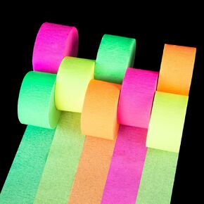 MAQIHAN Glow Party Crepe Paper Streamers - 8 Rolls 656ft Black Light Reactive Fluorescent Neon Crepe Paper 80s Party Neon Birthday Glow Day Classroom Supplies Glow in The Dark Party Helloween Decor