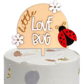Little Love Bug Wood Cake Topper - Ladybug Theme Birthday Party Cake Decorating, Insect Theme Baby Shower Party Supplies, Anniversaries Photo Background Shooting Props(love bug CT)