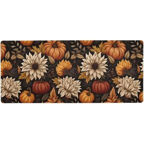 Pumpkin White Flower Leaves Gaming Mouse Pad Desk Mat Non-Slip Waterproof Large Mousepad with Stitched Edges-31.5x15.7in