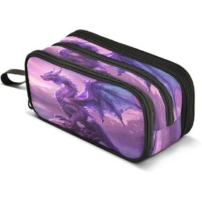 Purple Dragon Large Capacity Pencil Case Box Boys Girls Big Stationery Pen Bag Organizer Pencil Pouch Zipper Compartments for School Office