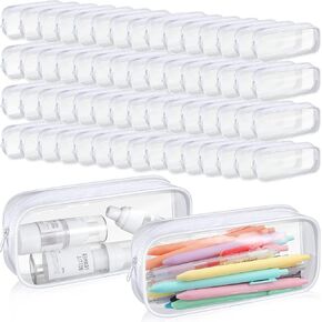 Crtiin 60 Pcs Clear Pencil Pouch Bulk Makeup Cosmetic Bags for Women Large Capacity Box for Back to School Travel Toiletry Office Stationery(White)