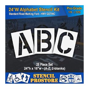 Pavement Stencils - 24 inch Alphabet KIT Stencil Set - (28 Piece) - 24" x 16" x 1/8" (128 mil) - Pro-Grade