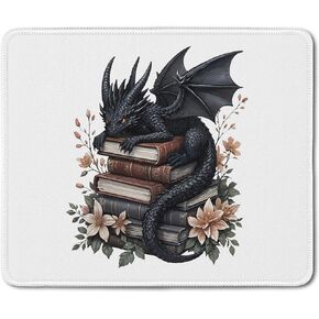 Book Lover Reader Gifts, Black Baby Dragon Book Mouse Pads for Work,Dragon Wireless Mouse Computers Laptop Desk Accessories, Reading Lover Presents,9.5x7.9 Inch，J001