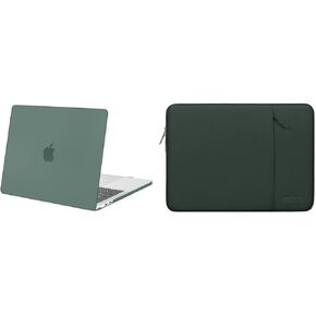 MOSISO Compatible with MacBook Pro 13 inch Case 2016-2020 Release A2338 M1 A2289 A2251 A2159 A1989 A1706 A1708, Plastic Hard Shell Case & Vertical Sleeve Bag with Pocket, Midnight Green