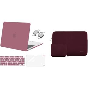 MOSISO Compatible with MacBook Air 13 inch Case 2024-2022 M3 A3113 M2 A2681 Touch ID, Plastic Hard Shell&Keyboard Cover&Screen Film&Type C Adapter&Neoprene Bag with Small Case, Dusty Rose&Wine Red