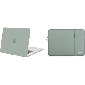 MOSISO Compatible with MacBook Air 15 inch Case 2023 2024 Release A2941 M2 Chip with Liquid Retina Display & Touch ID, Plastic Hard Shell Case Cover&Vertical Sleeve Bag with Pocket, Antique Green