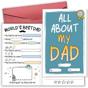 Fathers Day Card from Kids, Daughter Son Toddler - Happy 1st First Fathers Day Cards for Dad, Daddy from Baby, Toddler - Single 5.3''x 8'' All About My Dad Card with Red Envelope