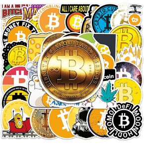 50 Pcs Bitcoin Stickers Bulk,Cute Bitcoin Gold Coin Stickers for Adults Kids Girl Teens. Vinyl Waterproof Vsco Money Sticker for Water Bottles,Laptop, Phone Etc