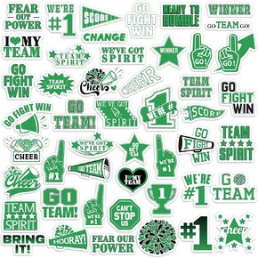 50Pcs Green Team Spirit Stickers, Go Team Stickers for Kids, Sports Waterproof Vinyl Self-Adhesive Decals Sports Motivational Cheer Decals for Teens Kids Water Bottle Luggage Motorcycle