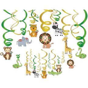 30Ct Safari Animals Hanging Swirl Decorations, Jungle Party Supplies, Wild Birthday Theme Decor for Boy Girl Baby Shower, Tribal 1st Bday Favors Idea