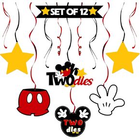 LINGTEER Oh Twodles Birthday Swirls Streamers - Cheers to Boys 2nd Birthday Kids Two Years Old Mouse Theme Party Hanging Decorations.