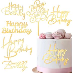 6 PCS Happy Birthday Side Cake Toppers Pink Mirror Side Cake Toppers DIY Acrylic Glitter Cake Inserts Celebration Birthday Party Event Cupcake Decorations (Rose Gold)