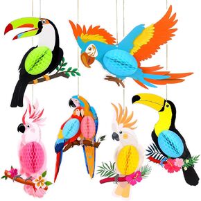 KatchOn, Big Tropical Birds Honeycomb Cutouts - Pack of 6 | | Honeycomb Cutouts for Jungle Party Decoration | Luau Party Decorations | Tropical Rainforest Decorations