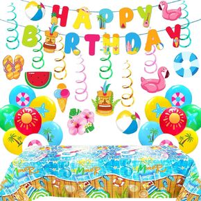 Summer Party Decotrations Pool Partys Decor Beach Theme Party Supplies Include Birthday Banner Tablecloth Balloons for Hawaiian Birthday Party Supplies (Summer)