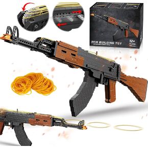 Building Block Gun for Adults, 1:1 AKM-47 Model Gun with Functional Rubber Band Shooting Mechanism, Collectible Gift for Military Weapon Toy Lovers,Educational STEM Toy Set for Boys Age 12+, 1166Pcs