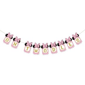 INNORU Oh Twodles Banner, 2nd Birthday Party Decor for Girls, Cartoon Mouse Theme Party Decorations, Colorful Two Birthday Gifts