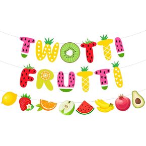 Cheereveal Twotti Frutti Birthday Banner, Twotti Frutty Pear Watermelon Orange Bunting Garland, Summer Fruit 2nd Birthday Party Decorations