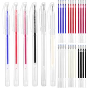 36 pcs Heat Erasable Pens, Fine Tip Fabric Heat Erasable Pen Set with 30 Refills and 6 Barrels, Assorted Colors Marking Pens for Sewing Quilting Dressmaking DIY Crafts