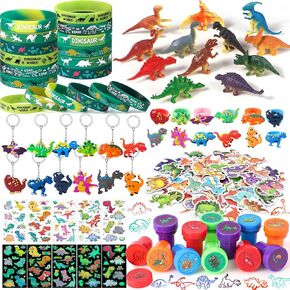 Winrayk Dinosaur Party Favors Dino Birthday Supplies Kids Boys Goodie Bags Stuffers Dino Figure Luminous Tattoo Sticker Wristband Stamper Keychain Ring Dinosaur Themed Party Toys Gifts Classroom Prize