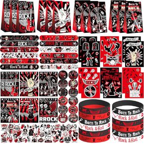 Rock and Roll Party Decorations Favors , Including Gift Bags , Stickers Badge Slap Bracelets Silicone Wristbands DIY Stickers , for Rock Music Theme Party Supplies