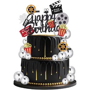 Knana 17Pcs Movie Cake Toppers Movie Night Cake Decorations Glitter cake topper for Movies Theme Birthday Party Supplies