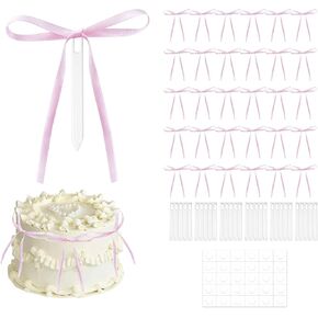 30 Pack Bow Cake Toppers Satin Silk Bow Cake Decoration Coquette Birthday Decorations,Bowknot Party Supplies for Weddings Birthdays Baby Showers Bridal Party Gift Wrapping,Red