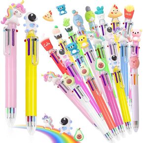 24 Pieces Multicolor Pen in One, 6 in 1 Cute Kawaii Ballpoint Pens, Multicolor Fun Pens for Office Supplies Prizes Gift Birthdays Party FavorsPens, Perfect for Birthdays and Children's Parties
