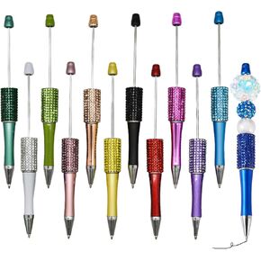 Maydahui 12 PCS Diamond Beadable Ballpoint Pens Retractable Bling Bead Pen Plastic DIY Gem Pens Cool Shaft Beaded Pen Black Ink for DIY Making School Party Office (Beads Not Included)