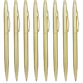 8 Pieces Golden Slim Metal Ballpoint Pens Bulk, 1 mm Medium Point Black Ink Smooth Writing Gold Pens for Business Office Teacher Student Wedding Guest Christmas Gift