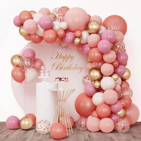 Rubfac 147pcs البالونات الذهب الذهب Garland Garland Arch ، 5 10 12 18 بوصة الباستيل الباستيل الوردي المعدني بالون والبالونات حلويات بيضاء لعيد الزفاف الزفاف الزفاف دش الطفل الديكور