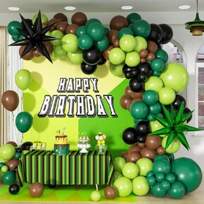 Green and Brown Balloon Arch Garland Kit with Brown Black Dark Lime Green Balloons for Jungle Video Game Theme Baby Shower Birthday Party Decorations