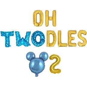 Oh Twodles Birthday Balloons, Red Oh Twodles Balloon Birthday Banner Mickey Mouse Party Supplies Number 2 Balloon for 2nd Second Boy Michkey Mouse Birthday Party Decoration 13PCS Kit of Geloar (Red)