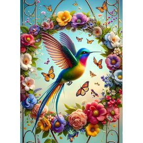 GDYEEH DIY 5D Garland Diamond Art Kits, Bird Round Full Drill Sparkling Butterfly Diamond Painting Picture, Flowers Diamond Painting Art Kits Craft for Adults Beginners, Home Wall Decor 12x16inch