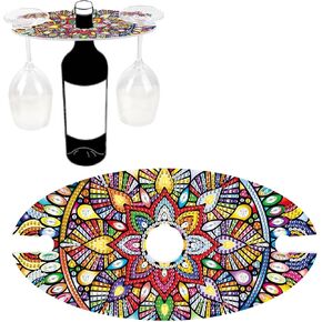 DIY 5D Diamond Painting Wine Holder with Floral Design – Acrylic Wine Rack for One Bottle and Two Glasses, 5D Rhinestone Art Wine Caddy for Table Decor, Chic Decorative Gift for Home, Entertaining