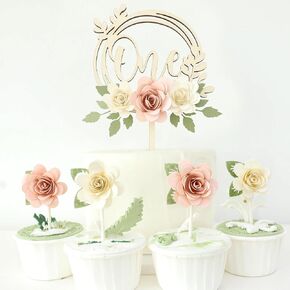 Wooden One Cake Topper Flower First Birthday Decorations For Girl 1st Floral Cake Toppers Party Supplies