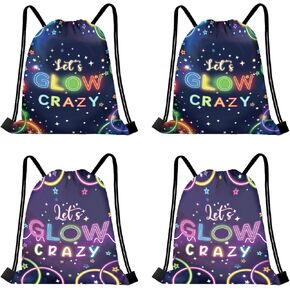 16 PCS Glow in the Dark Gift Bags Drawstring String Bag Backpack Gift Candy Treat Goody Bags Glow Party Supplies for Neon Theme Party Decorations