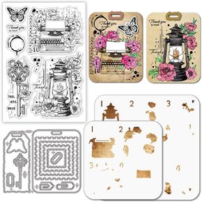 Globleland Vintage Key و Catewriter Clear Silicone Stamp Metal Coffee Coffe Die Die Cuts Lipering Retro Lamp Pet Pitch Craft Stencils for Card Making Scrapbooking Craft Diy esgosing