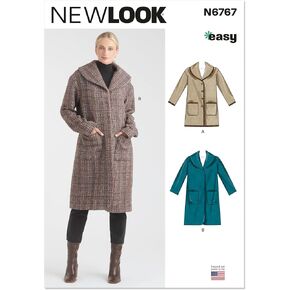 New Look Misses' Loose-Fitting Unlined Coats Sewing Pattern Packet, Design Code N6767, Sizes XS-S-M-L-XL, Multicolor
