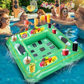 Floating Game Table for Pool - Inflatable Floating Table for Pool in Water, 40"x40" Large Pool Float Drinks for Adults, Includes 4 Drink Holders (Bule)