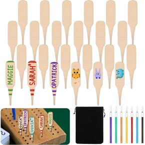 24 Pcs DIY Wooden Cribbage Pegs Fit 1/8 Holes Unique Fun DIY Name Cribbage Pegs with 7 Marker Pens and 1 Storage Bag for Traditional Board Game