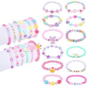 12PCS Cute Bracelet Jewelry Accessories Beaded Bracelets Flower Butterfly Love Letter Rainbow Flower Star Pink Princess Costume Pretend Play Easter Valentines Christmas Birthday Gift