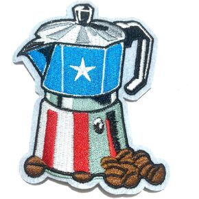 Puerto Rico Flag Coffee Pot Patch – Easy Iron-On & Sew-On Embroidered Patch for Clothing, Jackets, Hats, Backpacks & Accessories