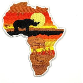 4" African Map Iron On Patch - Embroidered Safari Africa Zoo Keeper Animals Nature Forest Applique Appliques Iron On Sew On Patches for Holes, Clothing, Jeans, Hat, Backpacks, Clothes