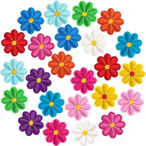 Embroidered Daisy Flower Iron-on Patches, 1.57 x 1.57 inches, 24 Pack, 12 Colors